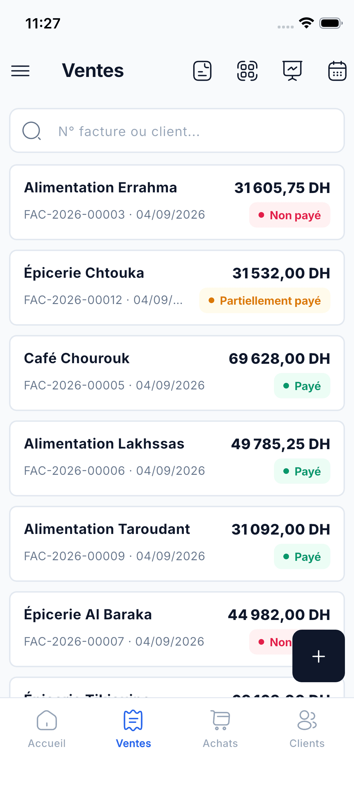 La liste des ventes de Gestio sur mobile